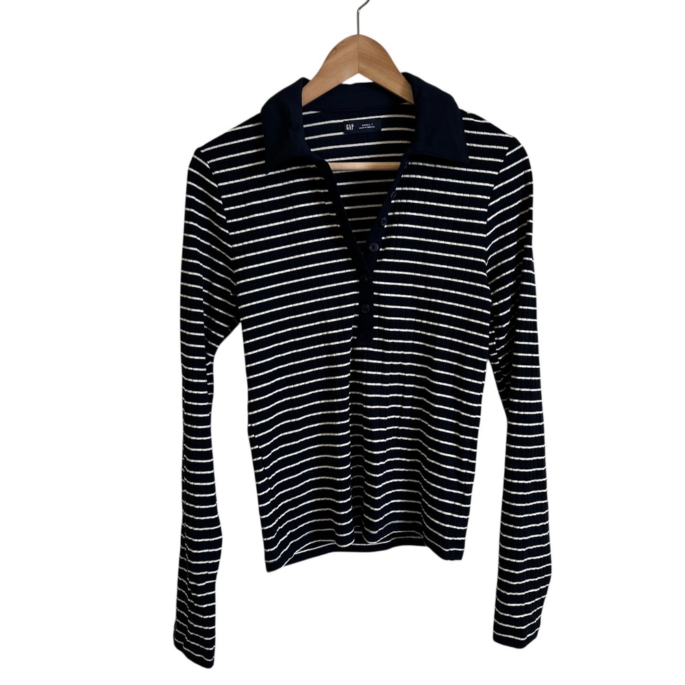 GAP Navy and White Striped Long Sleeve Top